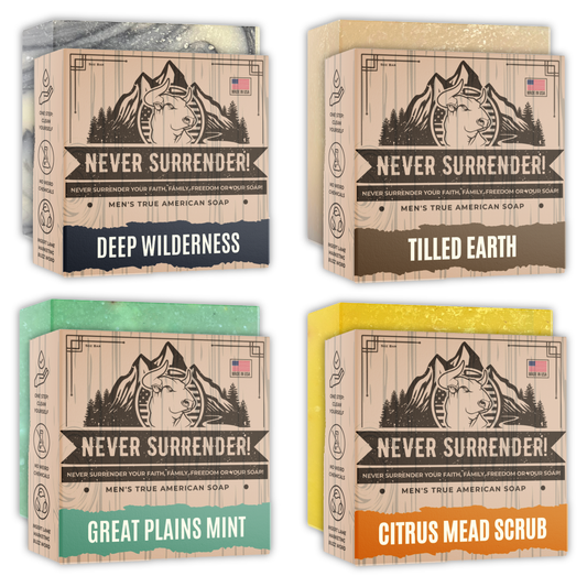 Never Surrender! Men’s Bar Soap - Made in USA - Natural Soap - 4 Pack